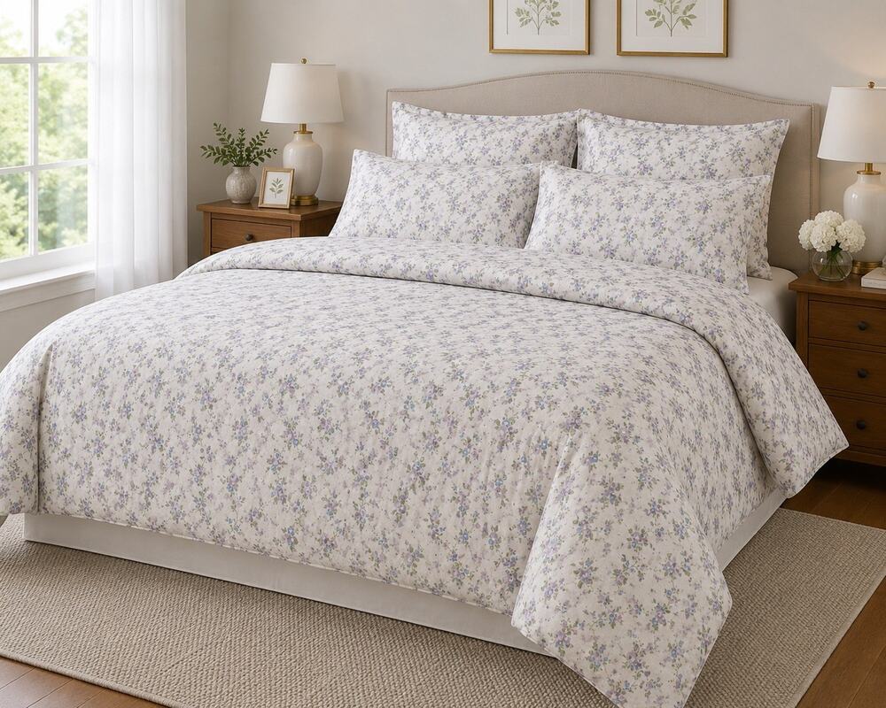 Martha Stewart Everyday KING 6 Piece Sheet Set White Purple Floral Bedding